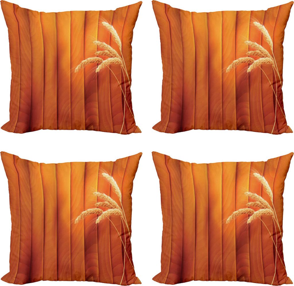 ABAKUHAUS Ernte Kissenbezug Set (4 Stück), Weizen Spikes Holz Plank, Moderner Doppelseitiger Digitaldruck, 40 cm x 40 cm, Orange Gelb