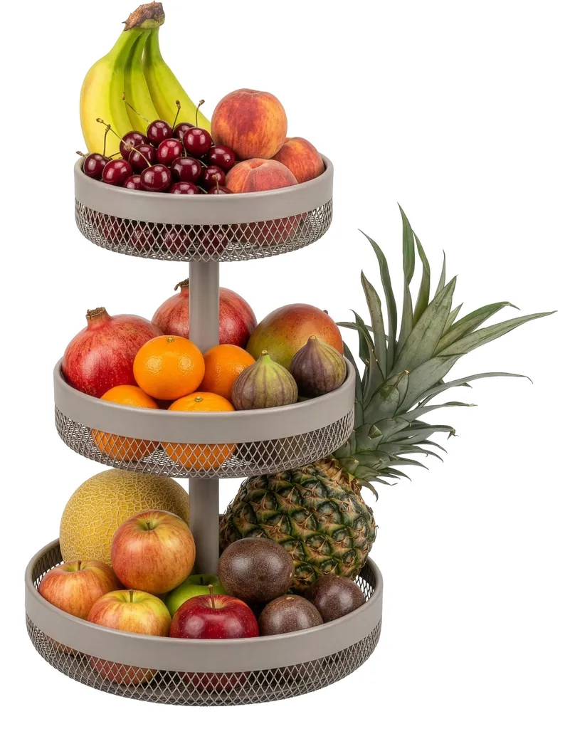 Coupe à Fruits Ronde en Métal Taupe, Set de 3 Tailles Ø 20/25/30 cm