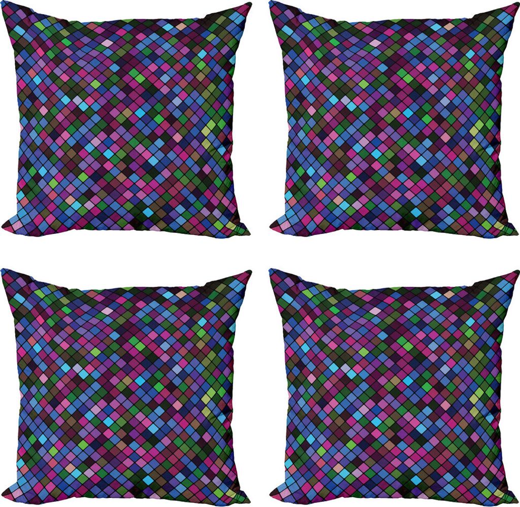 ABAKUHAUS Kariert Kissenbezug Set (4 Stück), Mosaik-Pixel-Muster, Moderner Doppelseitiger Digitaldruck, 40 cm x 40 cm, Mehrfarbig