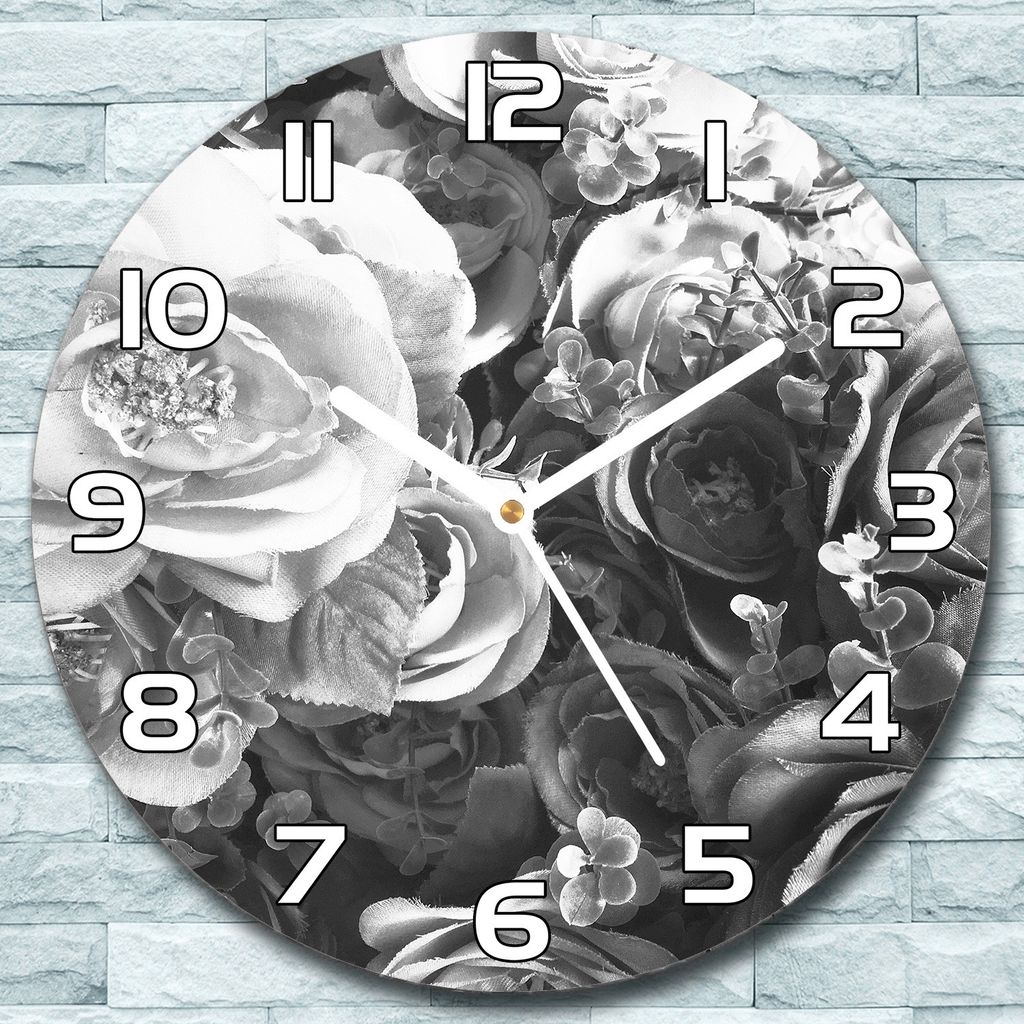 Wanduhr aus Glas Rund fi 30 Retro Rosen Design Quarz Deko Schlafzimmer Büro