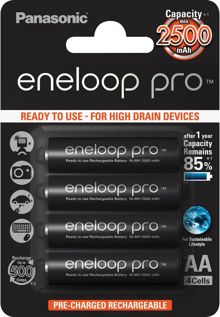 Panasonic Eneloop Pro HR6 2500mAh - Pack de 4 Piles AA Rechargeables