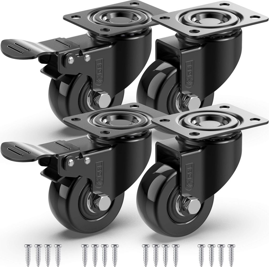 GBL 4x Möbelrollen Schwerlast mit 2 Bremsen - Rollen für Möbel - Schwerlastrollen mit Bremse - 50mm x 200kg Schwerlastrollen - Lenkrollen