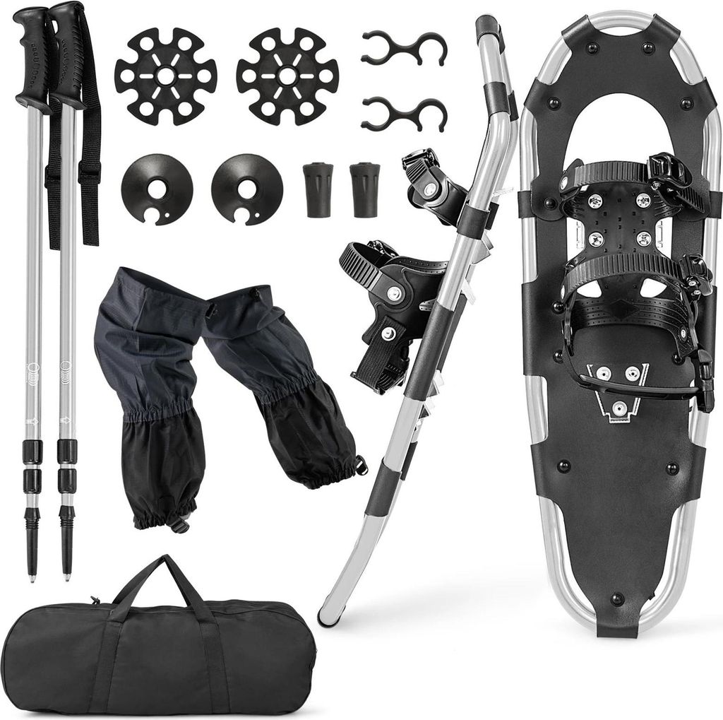 Schneeschuhe für jedes Gelände - Set 78 cm - Doppelratschen-Bindung - Leichter Aluminiumrahmen - Inkl. Trekkingstöcke