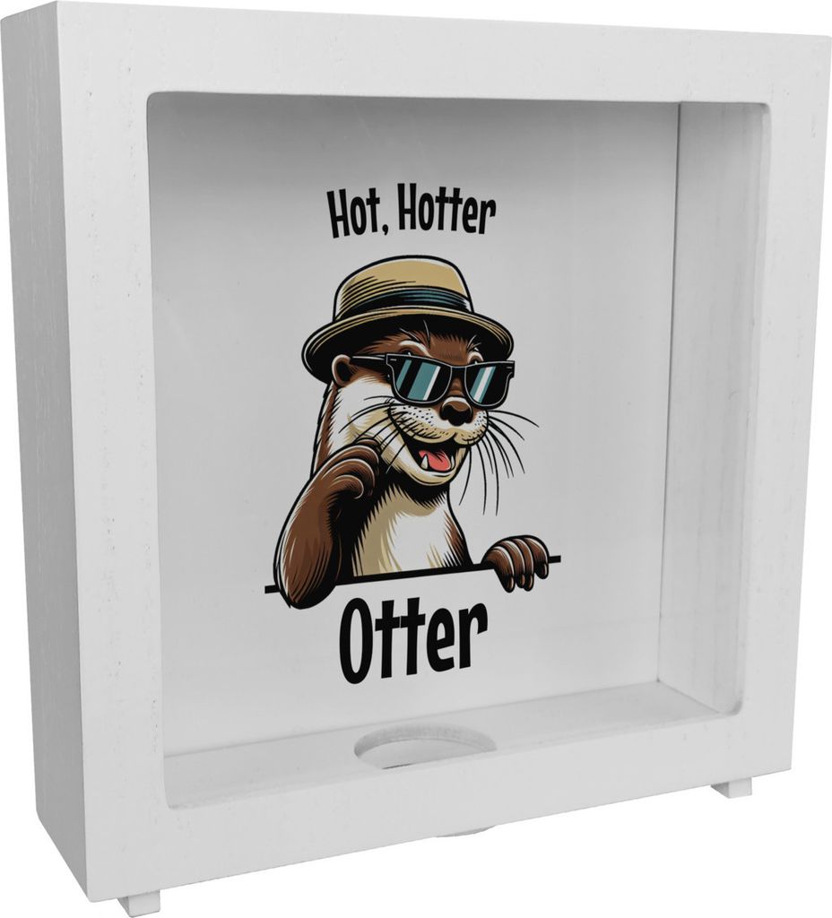 Cooler Otter Rahmen Spardose aus Holz mit Spruch Hot Hotter Otter