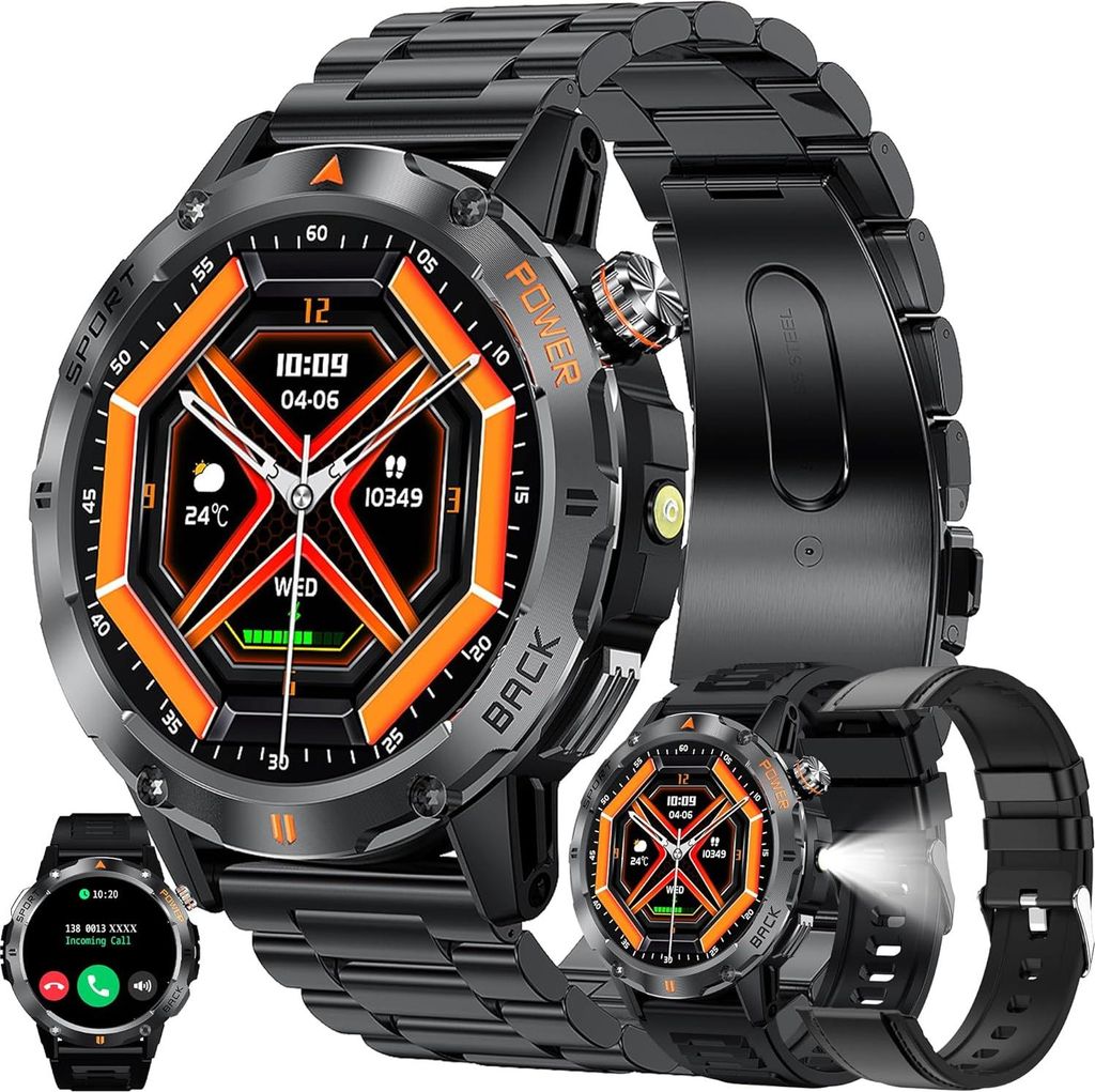 MYSHUN Smartwatch 153 Inch AMOLED Herren Uhr mit Telefonfunktion 123 Sportmodi Schlafmonitor Pulsmesser Schrittzähler 5ATM wasserdichte Fitnessuhr...
