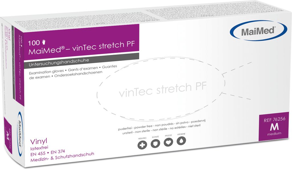 MaiMed-vinTec Stretch PF Gr. M, unsteril, puderf Vinyl-Untersuchungshandschuhe zu 100 St./Box | Box (100 Stück)