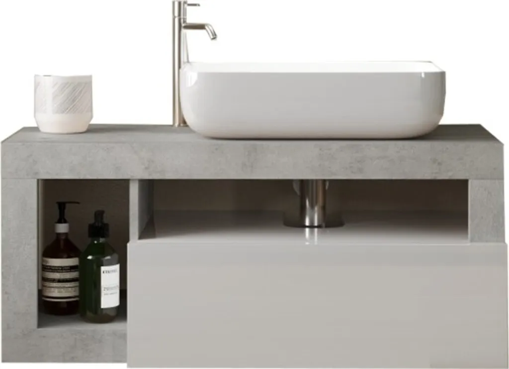 Ensemble meuble vasque suspendu 92 cm BURA bicolore blanc et gris béton