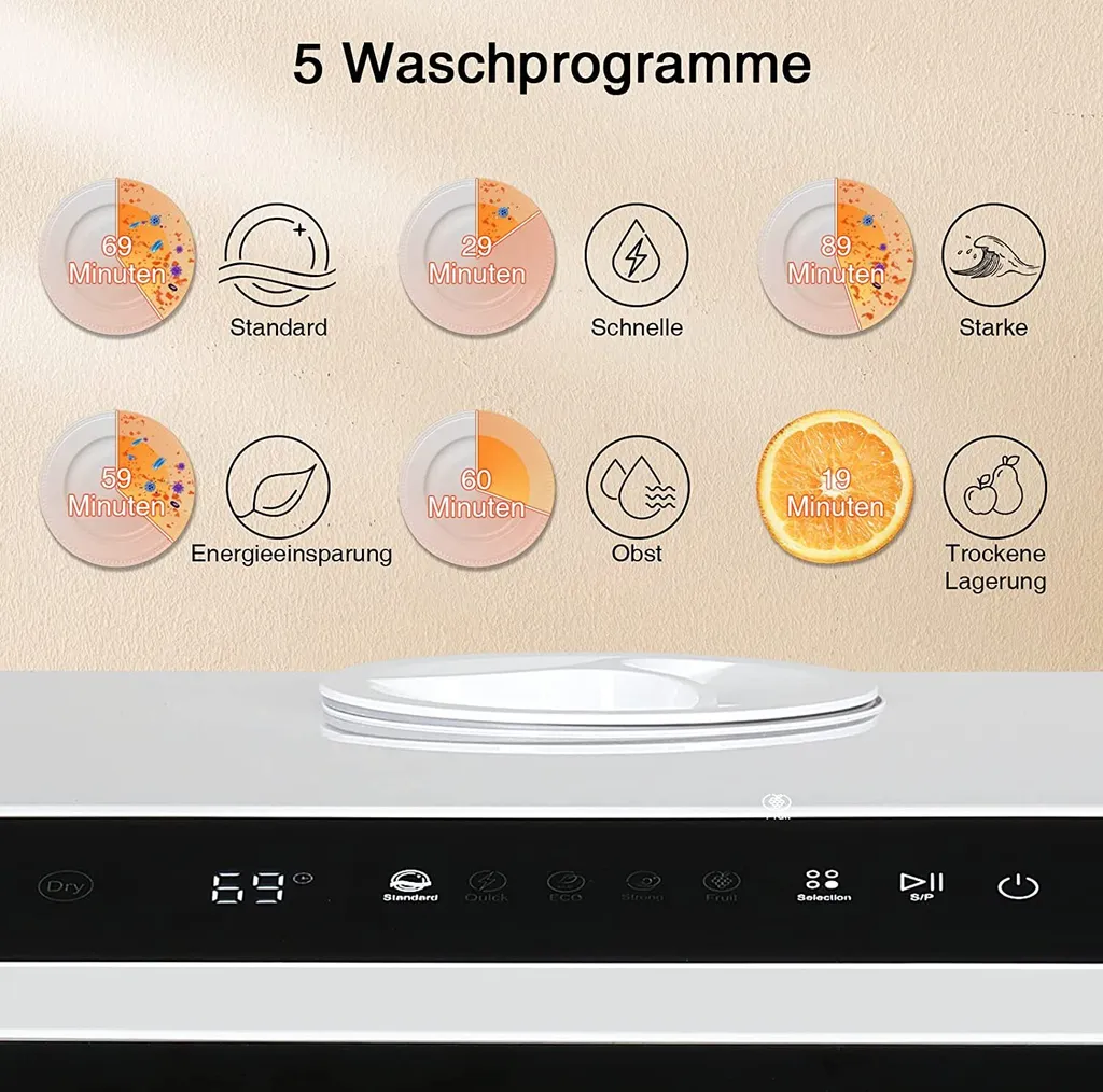 Lave-vaisselle de Table 5L Pose Libre Blanc - Modèle Compact et Nomade - 9