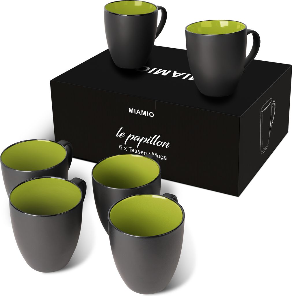 Le Papillon Black Outside Mugs Set of 6 Green