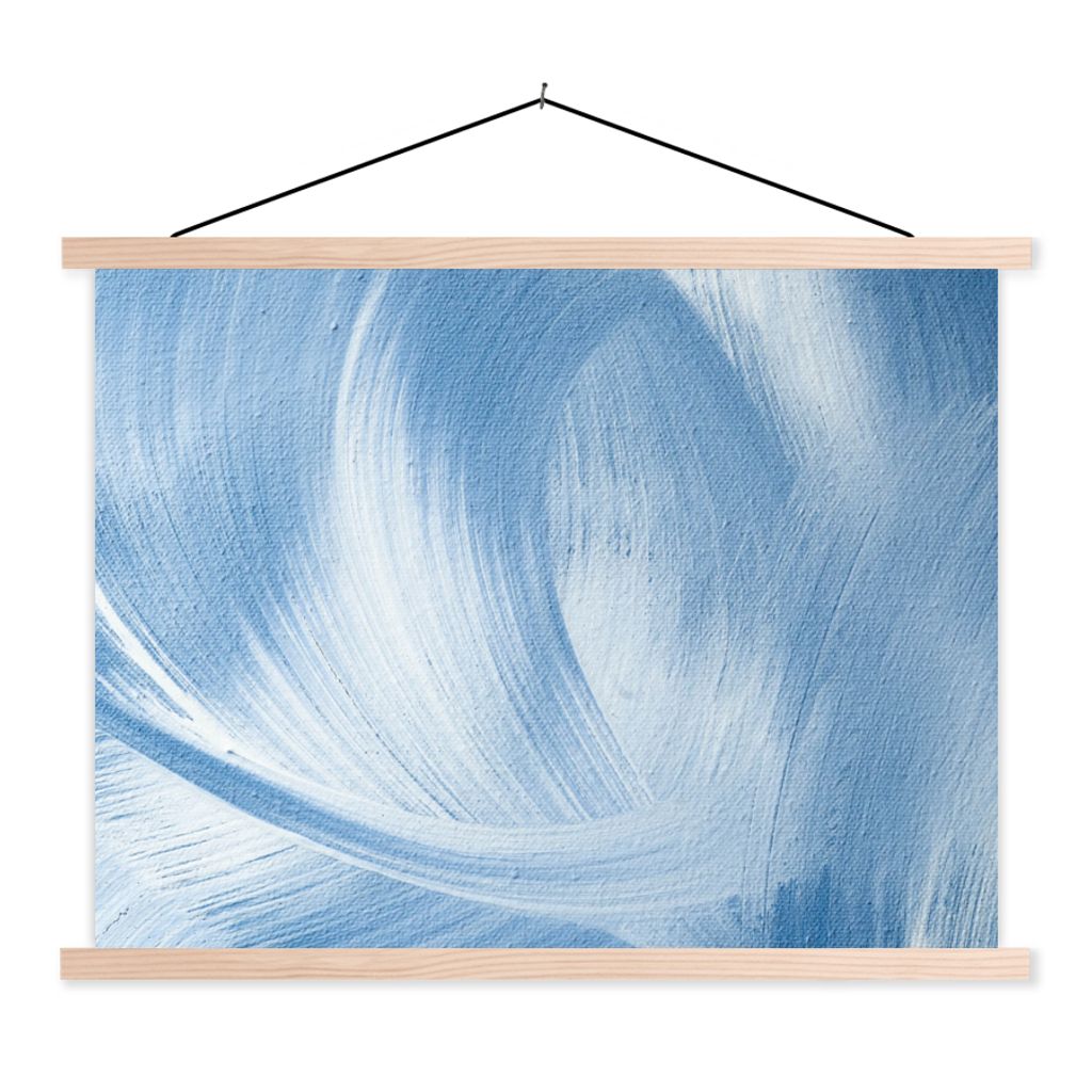 MuchoWow Textilposter Blau - Acrylfarbe - Gestaltung 60x45 cm mit holzfarbenen Rahmen - Bild