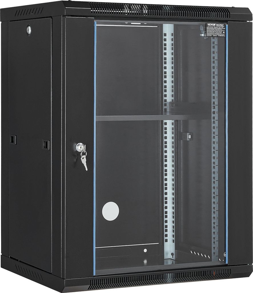 VEVOR 15U Serverschrank zur Wandmontage, 500 lbs Max. Tragkraft am Boden, Netzwerk-Rack-Gehäuse mit Lenkrollen, abschließbarer Tür aus gehärtet...