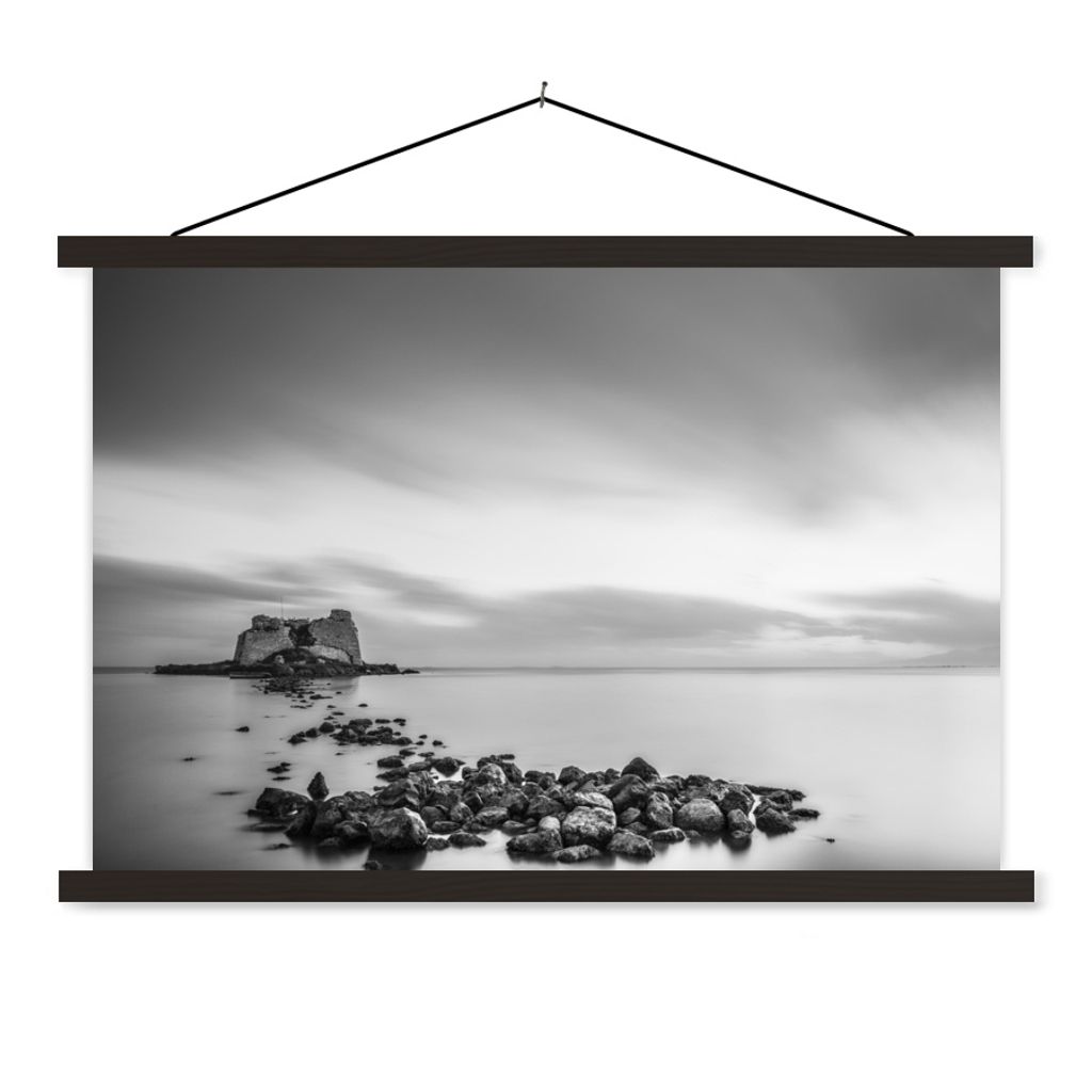 MuchoWow Textilposter Steine im Wasser schwarz und weiß 60x40 cm mit schwarzem Rahmen - Hölzernes