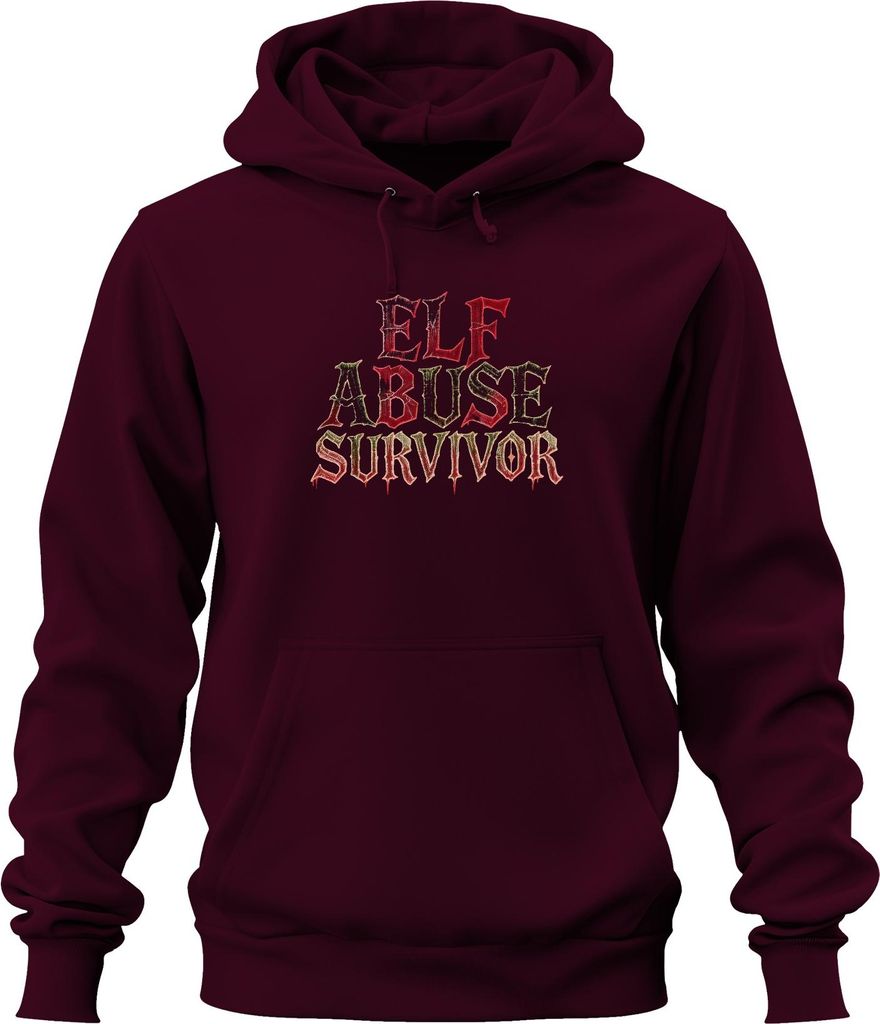 ELF ABUSE SURVIVOR Weihnachten dunkelhumor Gothic Horror Geschenk Uni Hoodie Kapuzenpullover, Burgundy, XXL
