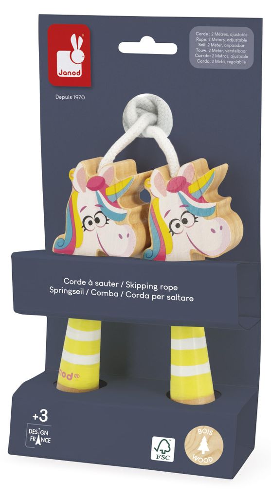 Janod Springseil Einhorn - Holzgriff - Outdoor Spielzeug 2 Meter