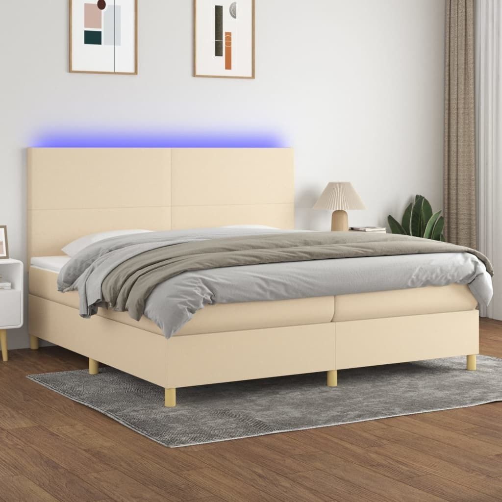 "Rabatt" Boxspringbett mit Matratze - 2 Personen - Strapazierfähiger Stoff - & LED Creme 200x200 cm Stoff - Klassische Betten CC6160