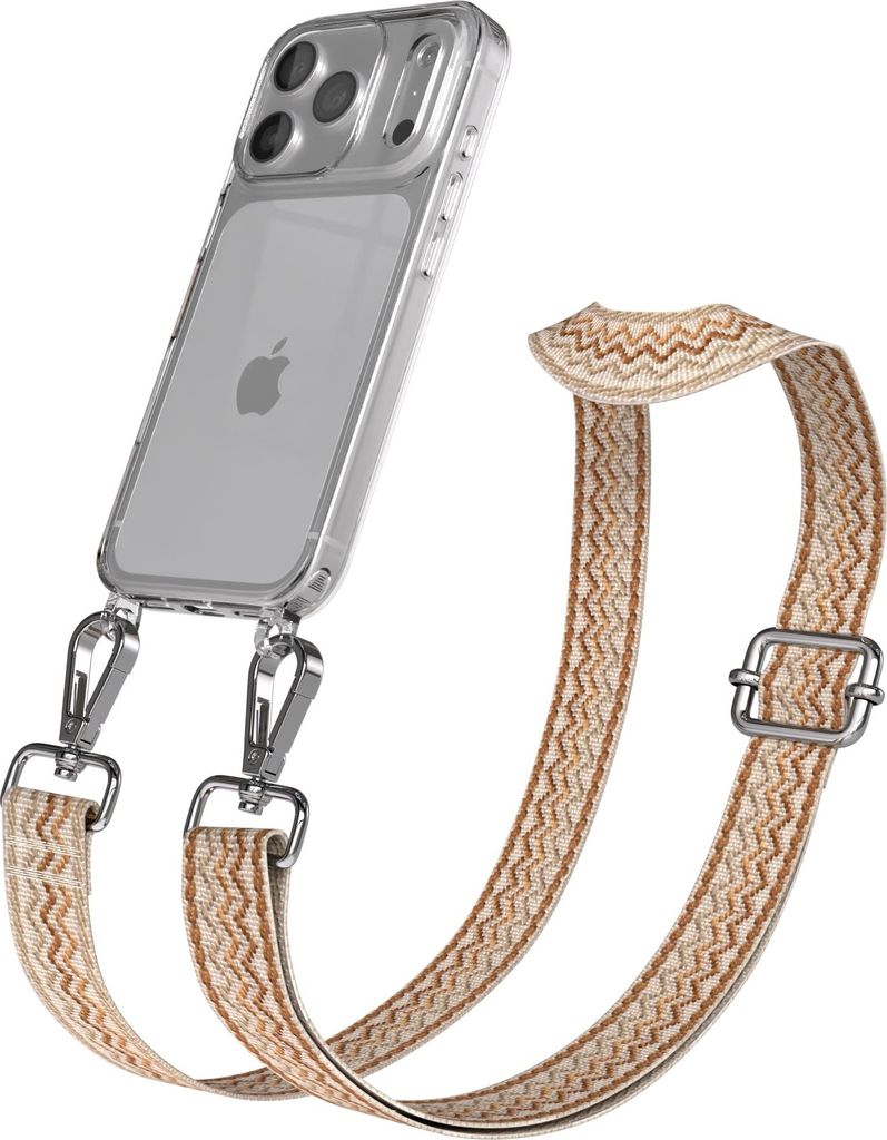 EAZY CASE Handykette - Verstellbarer Trageriemen kompatibel mit Apple iPhone 17 Pro, Handykordel mit transparenter Silikon-Hülle, Band in Braun