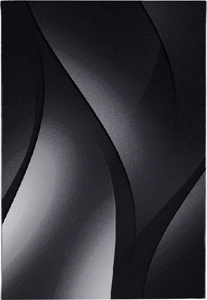 Grand tapis de salon noir 280x370cm Plus Shadow à poils ras modernes