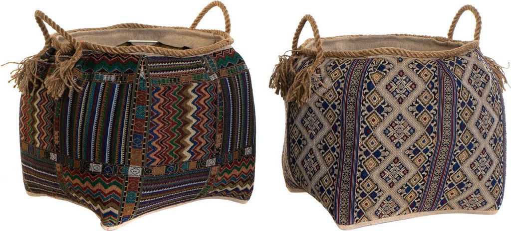 Korb DKD Home Decor Bunt Naturfaser Boho 41 x 41 x 40 cm 2 Stücke (2 Stück)