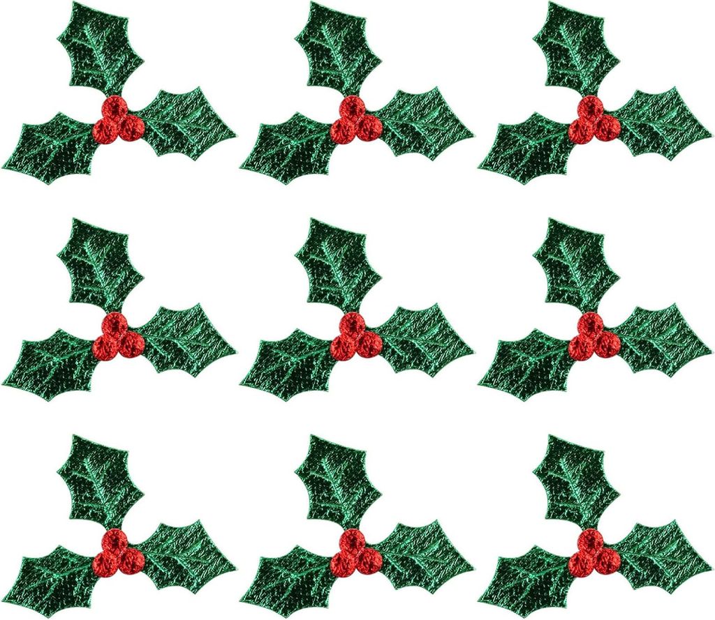 Weihnachtsbastelbedarf, 100 Stück Stechpalmenbeeren mit grünen Blättern, künstliche Beeren, Kunstbeerenblüten mit grünen Blättern für Weihn...