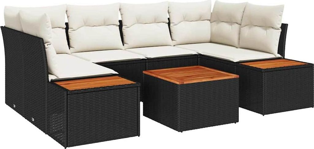 Garten-Sofa-Set mit Speicher 7 pcs Schwarz Poly Rattan