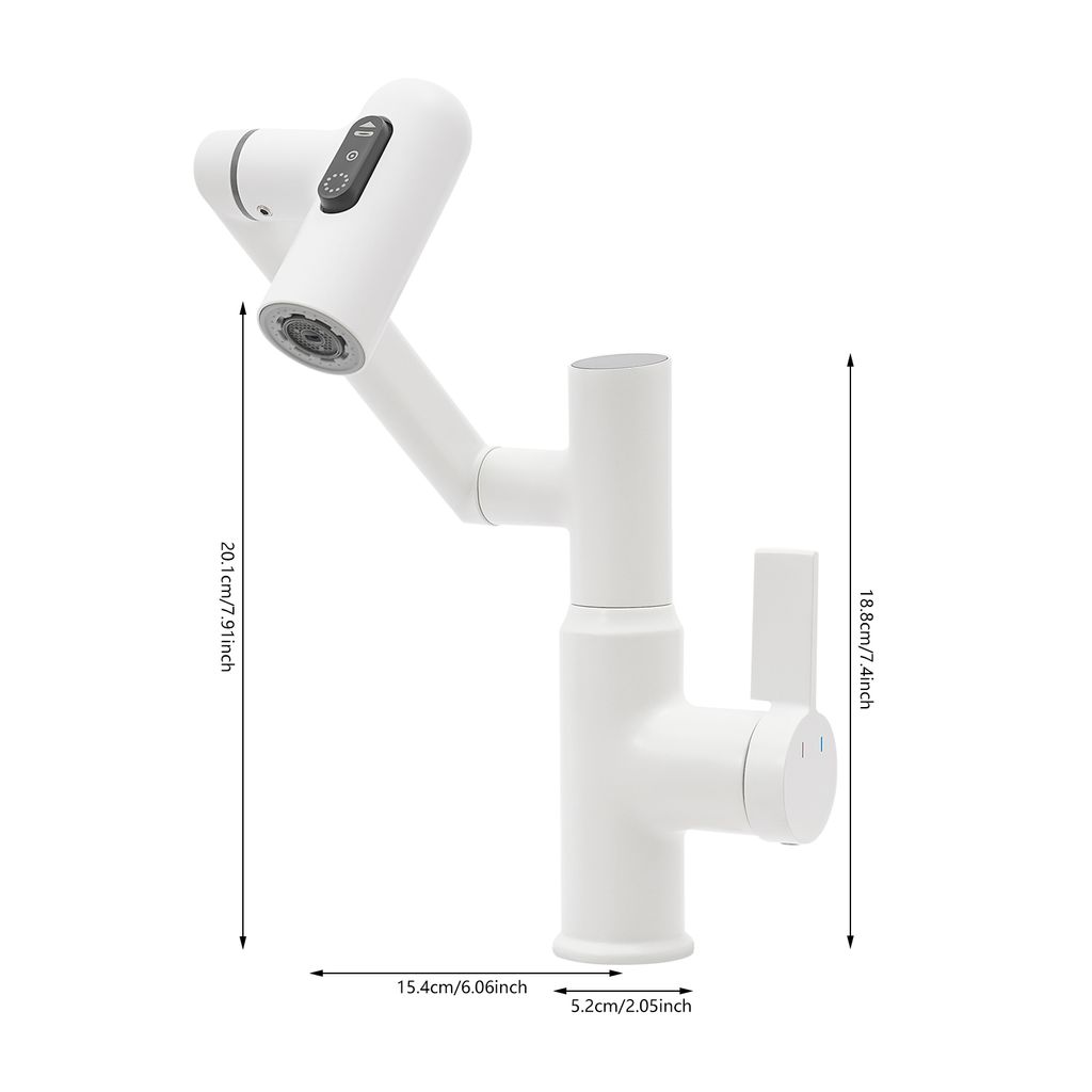 Wasserhahn Drehbare Küchenarmaturen Badezimmer Armatur mit LED-Temperaturanzeige (Weiß)