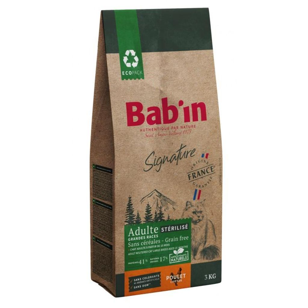 Bab'in Signature Katzenfutter 3kg für große Rassen mit kastriertem Huhn (getreidefrei)