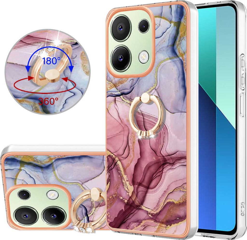 Hülle für Xiaomi Redmi Note 13 4G Muster TPU Silikon Stoßdämpfer Bumper Schutzhülle mit Ring Ständer Rot