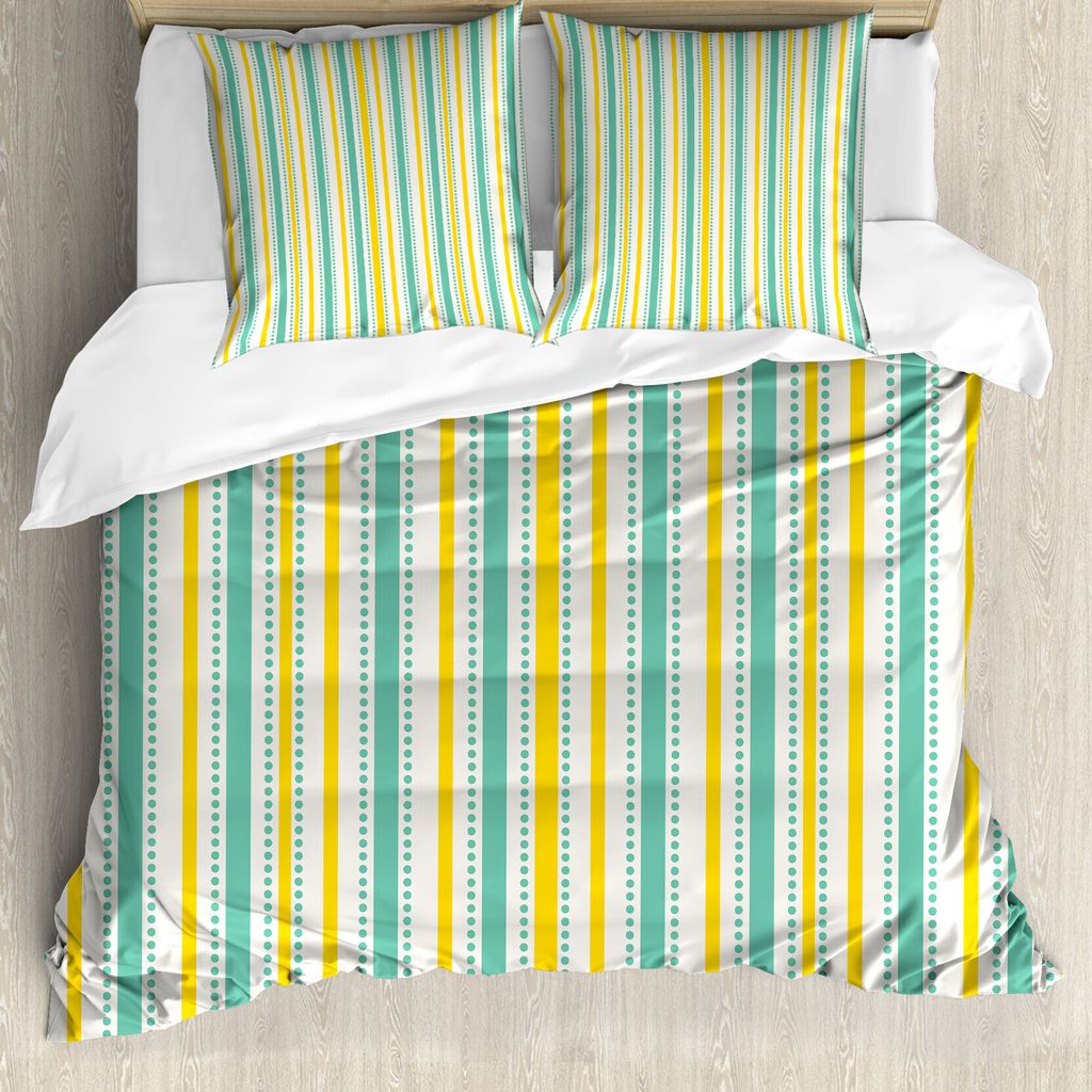 ABAKUHAUS Geometrisch Bettbezug, Sommer-Streifen-Punkte, Milbensicher Allergiker geeignet mit Kissenbezügen, 155 cm x 220 cm - 80 x 80 cm, Seafoam...