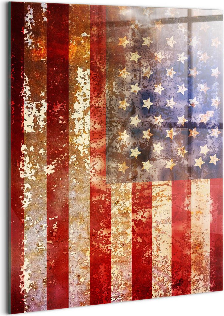 Designer Glasbild - Wandbild - Glas Bild - 60x80 cm - Usa-Flagge Im Vintage-Stil