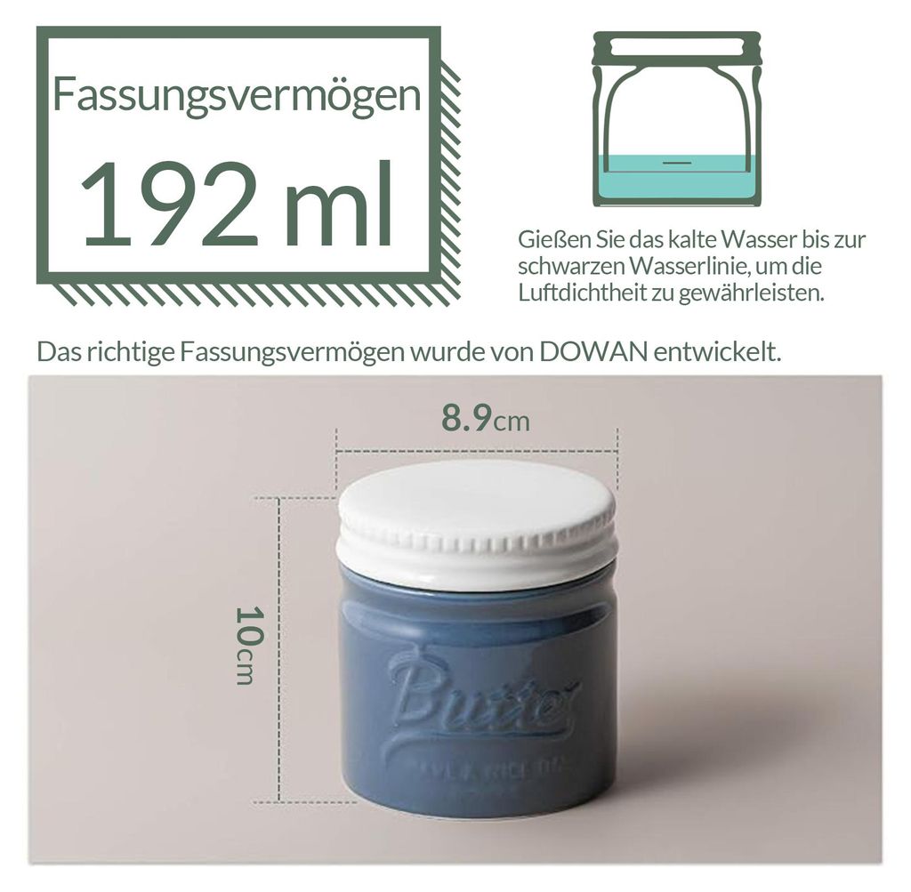 Burriera In Ceramica Con Coperchio - Contenitore Per Burro, Mantiene Morbido Senza Frigo, Bianco/Blu