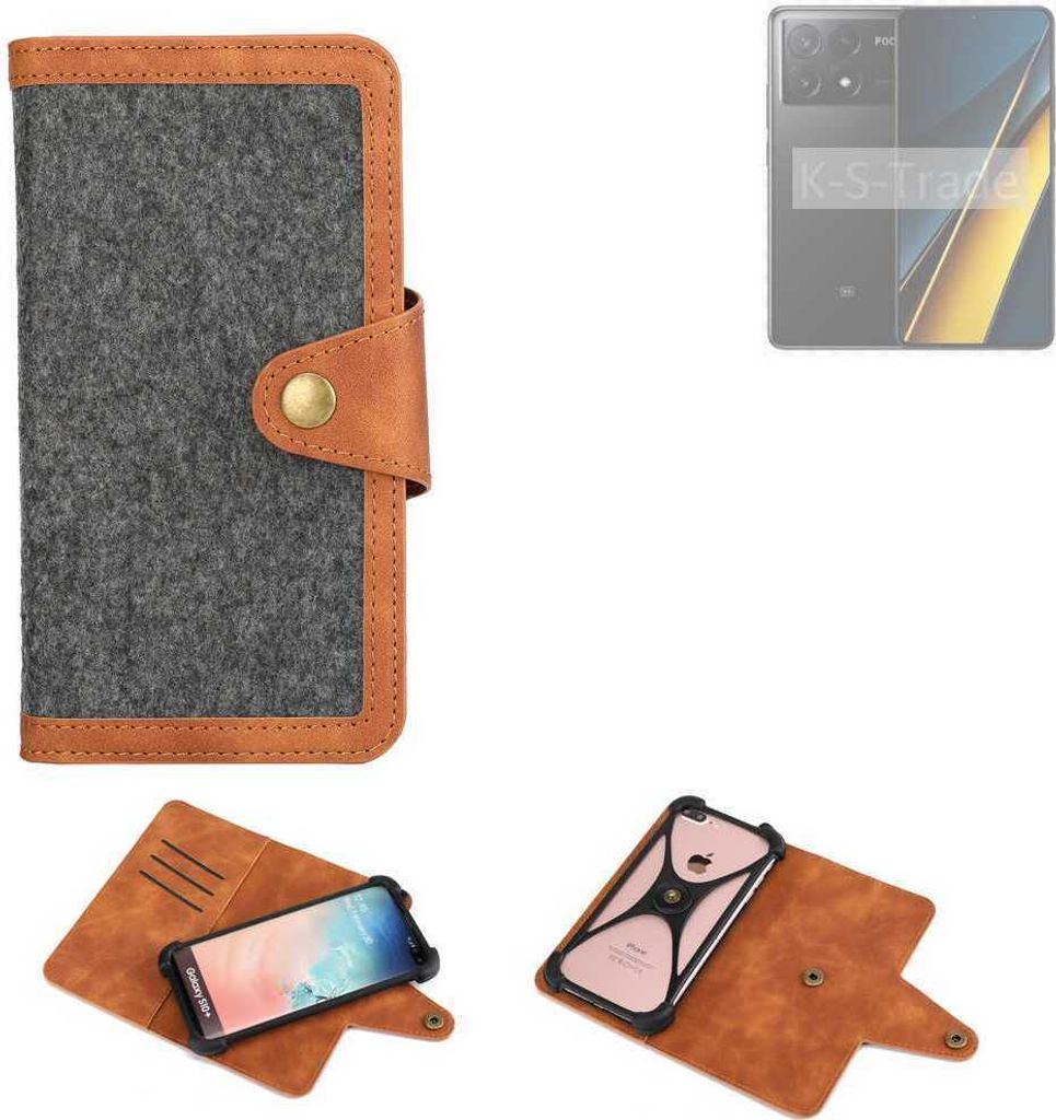 K-S-Trade Schutzhülle Handyhülle kompatibel mit POCO X6 Pro 5g Filz Hülle Kunst-Leder dunkelgrau braun (1x)