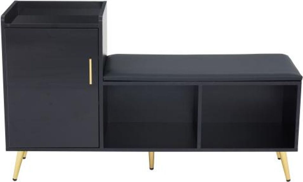 Hochglanz 120x35x71,5 cm Schwarz Schuhschrank Mit Sitzpolster Und Goldzubehoer Mehrstoeckige Ablage Schuhwechselbank Fuer Flur Wohnzimmer Schlafzimmer