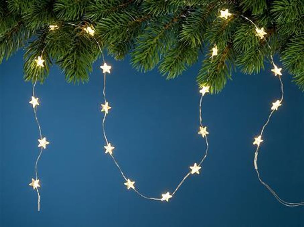 Gilde Deko 20-LED Kette Micro-Sterne warmweiss, 6 Std.Timer,L 95 cm,innen, 3xAA cm cm cm cm
