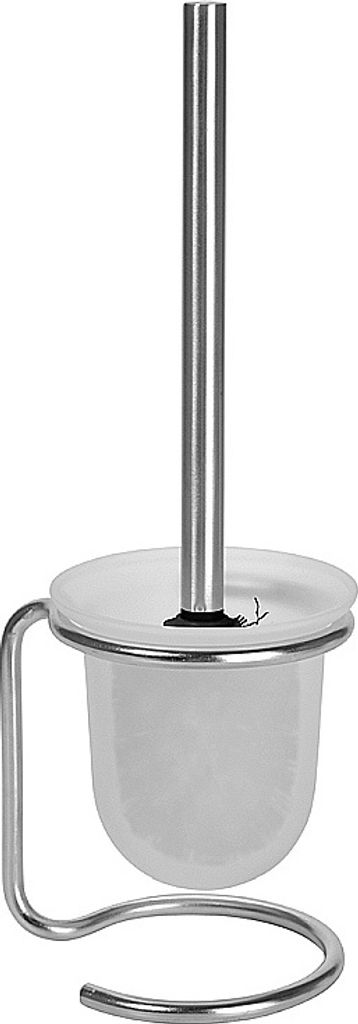 BEO WC-Bürstengarnitur mit Glasbehälter Edelstahl matt schwarze Bürste 110x385x138 mm für Bad & WC >> freistehend zu verwenden