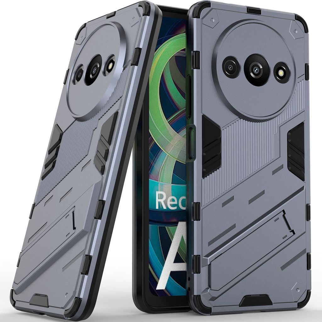 Armor Hülle für Xiaomi Redmi A3, Hybrid PC TPU Bumper Stoßfestes Schutzhülle mit Standfunktion Grau
