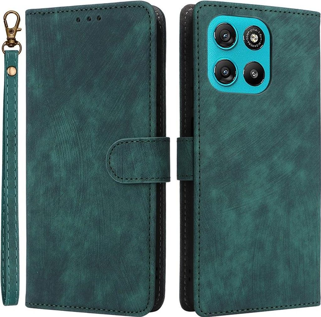 Hülle für Motorola Moto G57 Power - Phonesta Vintage Skin Book Wallet Klapphülle mit abnehmbarer Kordel - Grün
