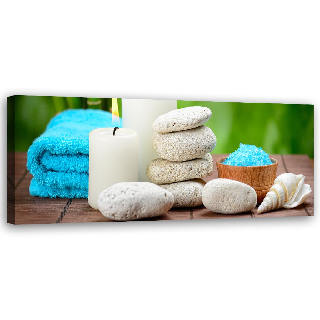 Leinwandbild Zen-Spa-Bambusblumen 120x40 Feeby Blau bild für die wand bereit zum aufhängen