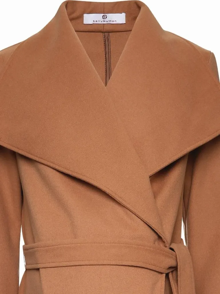 Manteau grossesse chic beige avec lien de serrage taille ajustable - 3