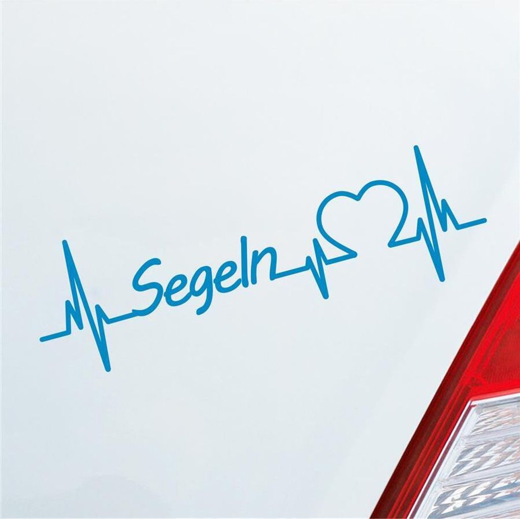 Auto Aufkleber Segeln Herzschlag Wassersport Boot Schiff Sport Liebe 19x6 cm Hellblau Sticker Heckscheibenaufkleber