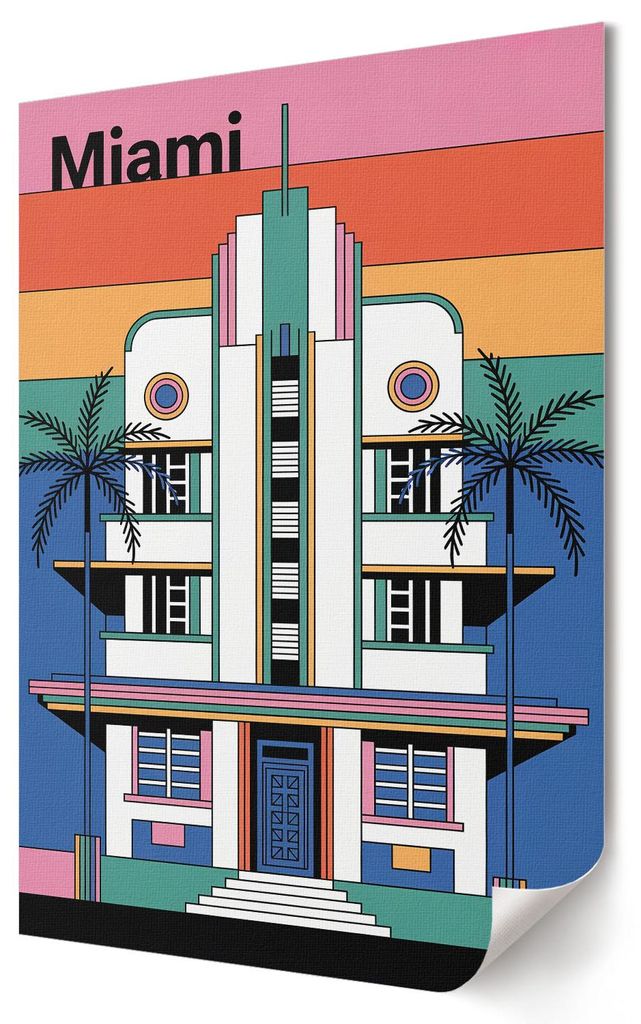 Art Deco Miami- Kunstdruck A4 - Popkultur, Moderne, Kinder- Wandbild für Wohnzimmer Schlafzimmer & Flur, Modernes Poster Wanddeko, Ungerahmt