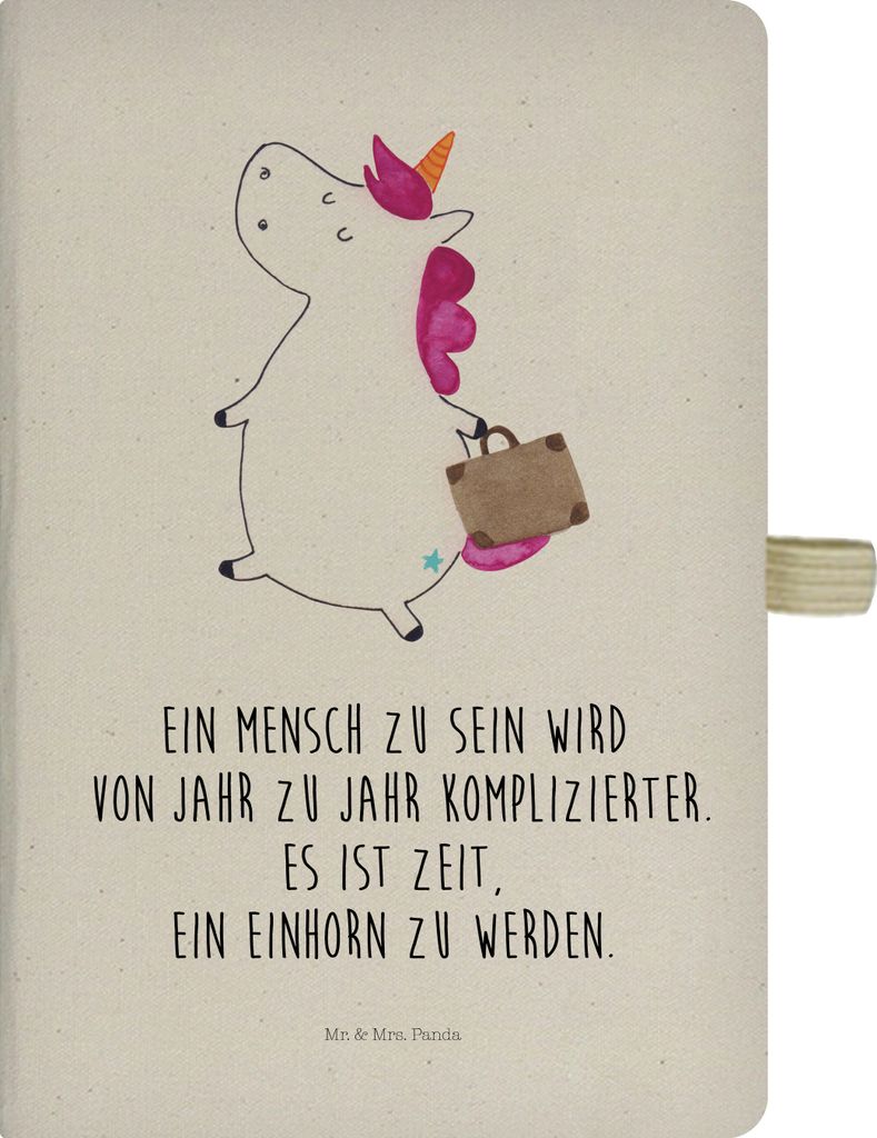 Mr. & Mrs. Panda Notizbuch DIN A5 Einhorn Koffer - Transparent - Geschenk, Lustig, Schreibheft, Einhörner, Notizheft, Abenteuer, Tagebuch, kariert...