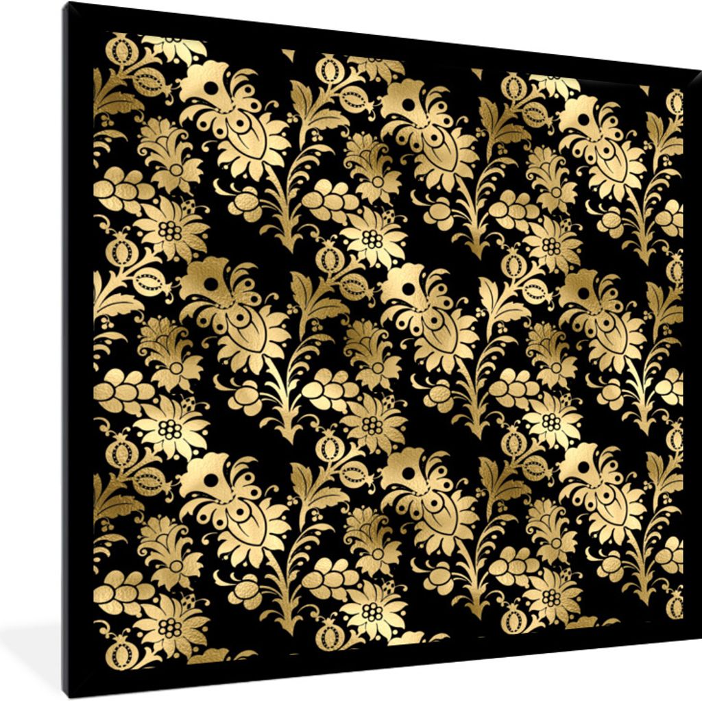 MuchoWow Gerahmtes Poster Muster - Blumen - Barock 40x40 cm - Poster mit Schwarzem Bilderrahmen Wandposter Rahmen Foto Bilder - Mit Rahmen - Wand...