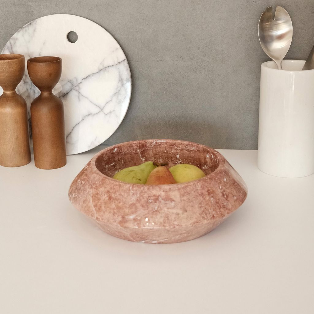 Hermia Concept, MAR09800707D, Schüssel, 100 % roter Travertin-Marmor, Rot, 7 x 26 x 23 cm
