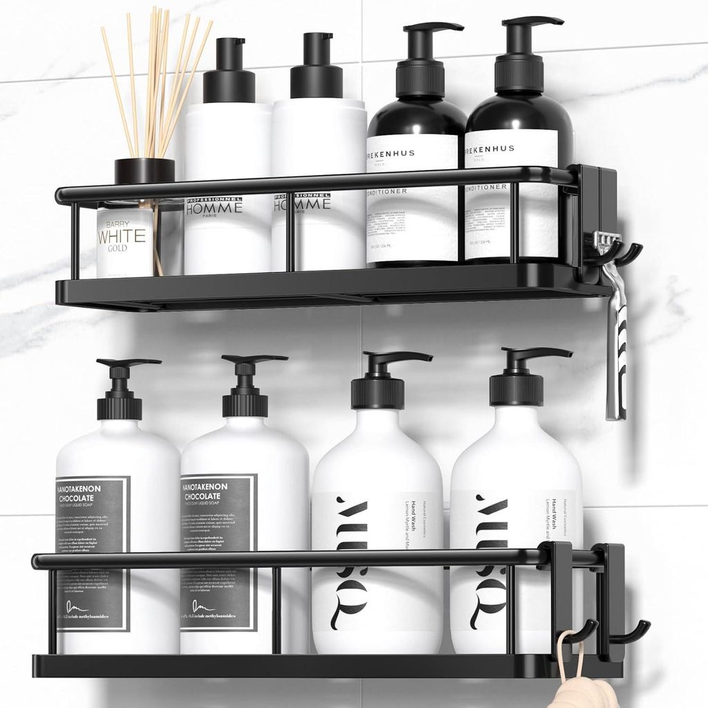 Duschablage, 2er rostfreies Duschregal Set, Duschorganizer ohne Bohren, Große Kapazität Badezimmer Organizer und Aufbewahrung, Selbstklebend - Sc...