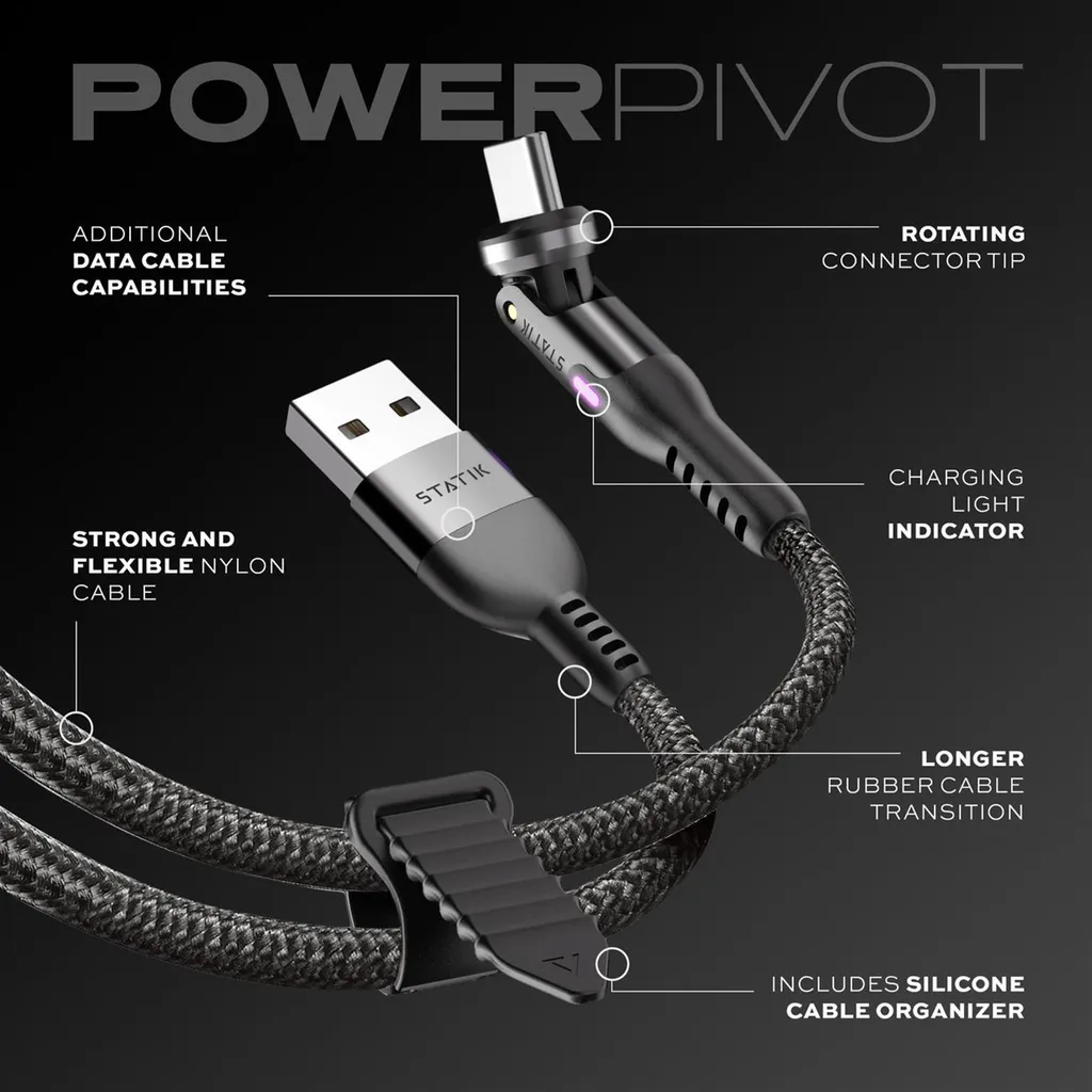Câble USB-A vers USB-C 0,9m PowerPivot pour synchronisation rapide