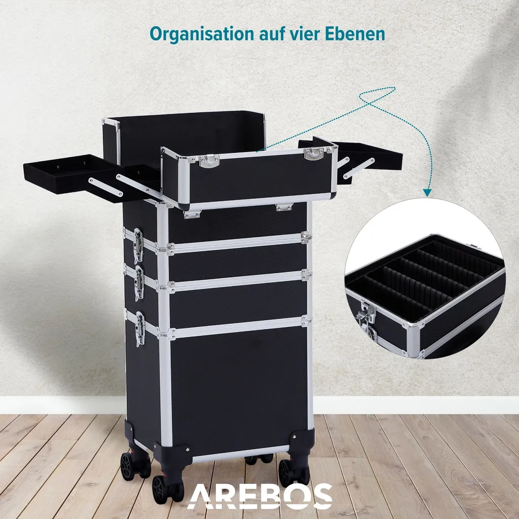 Valise de Maquillage pour Pro : 4 Compartiments et Roulettes 360° - 8