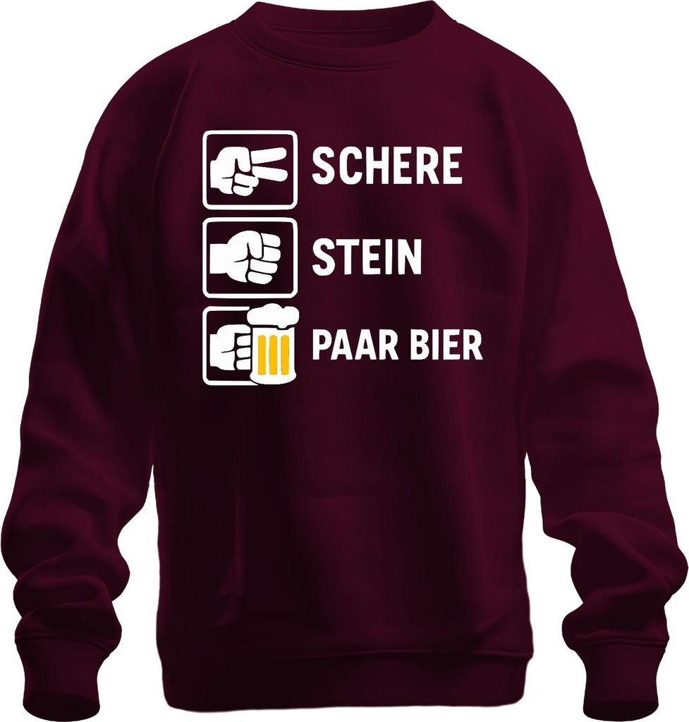 Schere Stein Paar Bier Lustig Spruch Party Bierliebhaber Geschenk Uni Sweatshirt Pullover, Burgundy, S