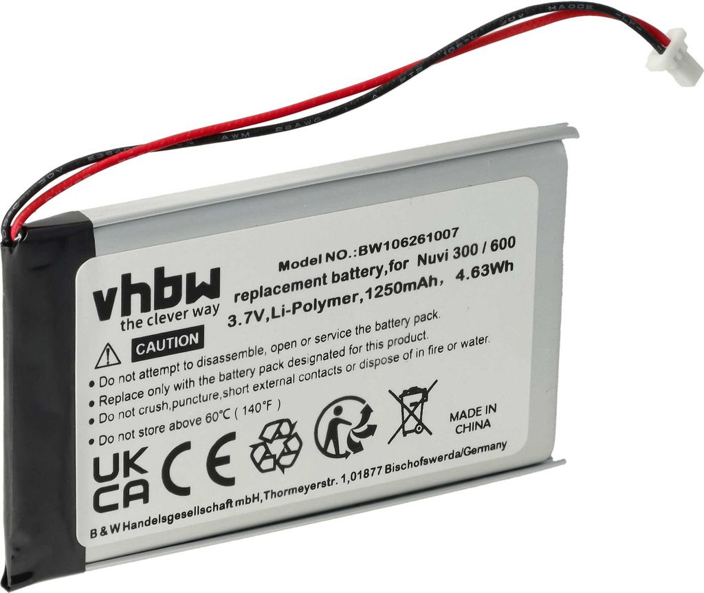 vhbw Akku kompatibel mit Garmin Ique M4 GPS Navigation Navi (1250 mAh, 3,7 V, Li-Polymer)