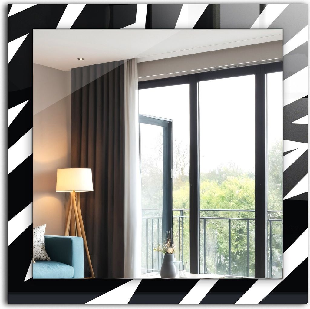 Dekorativer Wandspiegel - Bedruckter Spiegel - Motiv - 60x60 cm - Schwarz-Weiß-Geometrie