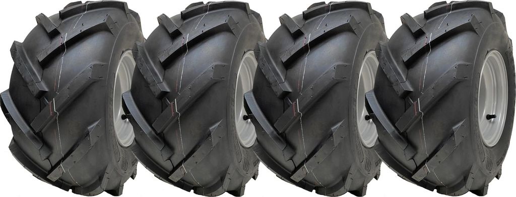 18x9.50-8 Reifen mit offener Mitte auf Felgen mit Stollen Rotovator 4 Zoll PCD (Satz mit 4 Stück)